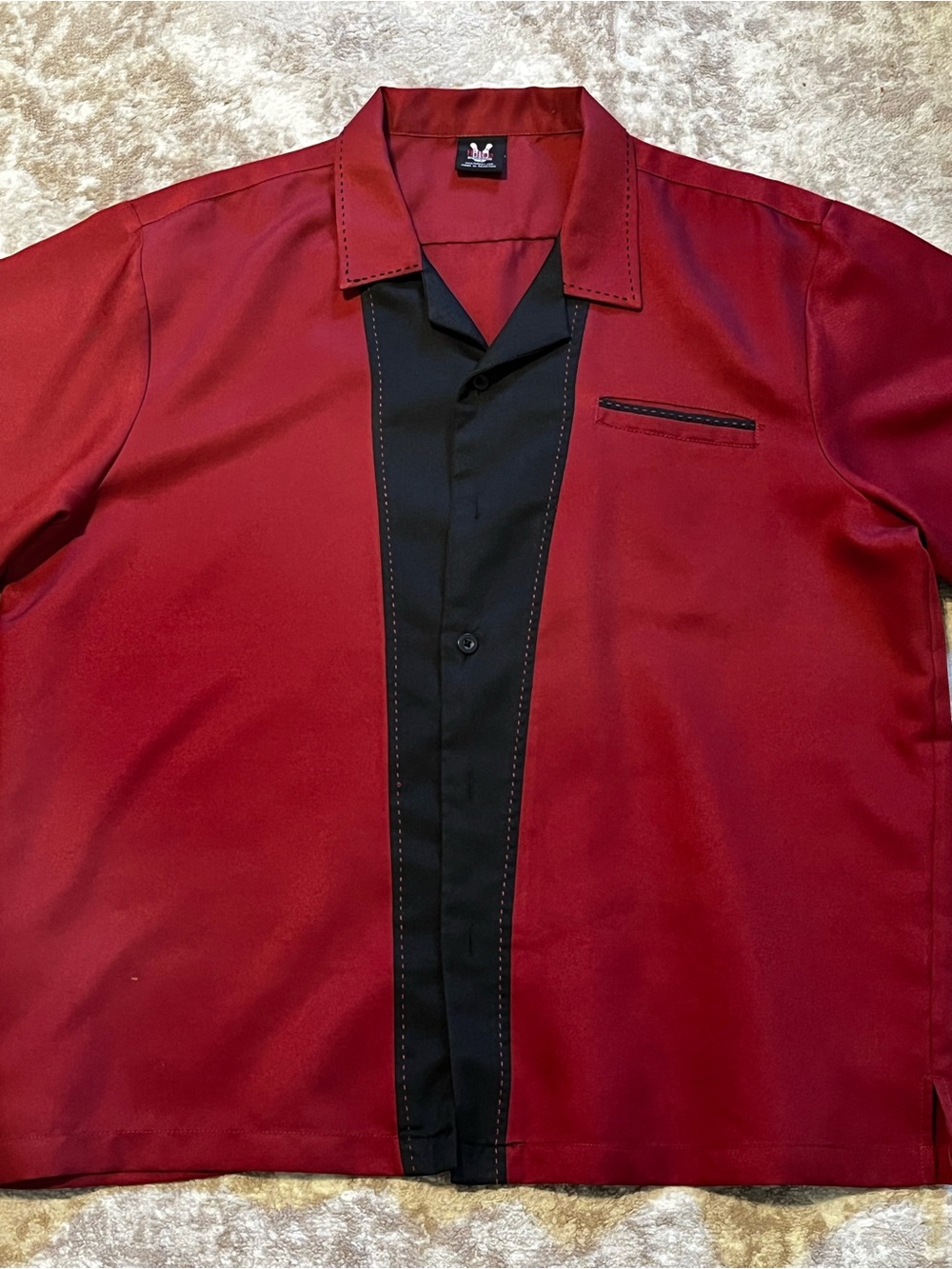 Hilton Bowling Retro Mens 2XL Maroon Red Black Rockabilly Camp Shirt HP2244
